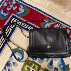 Tory Burch Landon Combo Pebbled Leather Black Crossbody